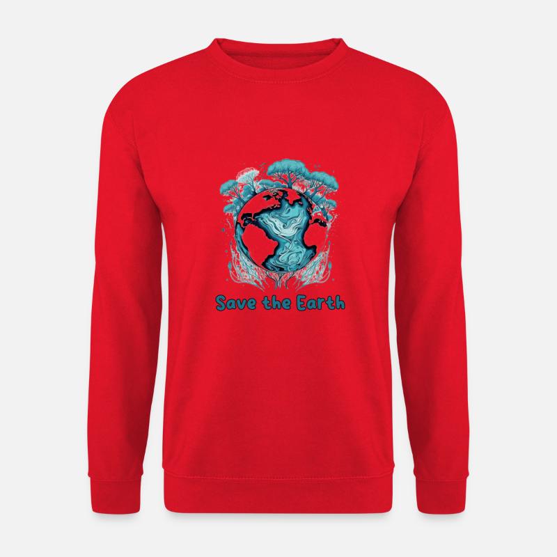 Earth Guardian: Blaugrüne Kugel und Bäume - Unisex Pullover - Rot