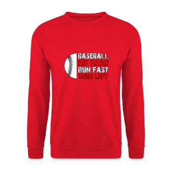 Baseball-Hektik Hit Hard Run Fast - Unisex Pullover - Rot - Vorne - Alina (178cm) & Michal (187cm)
