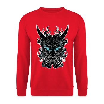Cyberpunk Portrait Oni Mask Blue - Unisex Sweatshirt - red - Front - Alina (178cm) & Michal (187cm)