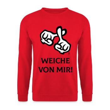 Weiche Von Mir! (Kreuz / Bibel / Religion / 2C) - Unisex Pullover - Rot - Vorne - Alina (178cm) & Michal (187cm)