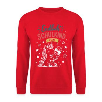 Endlich Schulkind 2026 - Unisex Pullover - Rot - Vorne - Alina (178cm) & Michal (187cm)