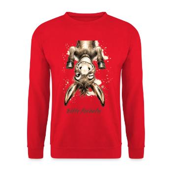 Bitte lächeln – Lustiger Esel - Unisex Pullover - Rot - Vorne - Alina (178cm) & Michal (187cm)