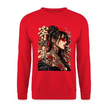 Rosen-Tattoo-Femme mit Drache - Unisex Pullover - Rot - Vorne - Alina (178cm) & Michal (187cm)