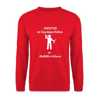 Meister im einarmigen Reißen der Halbliter-Klasse - Unisex Pullover - Rot - Vorne - Alina (178cm) & Michal (187cm)