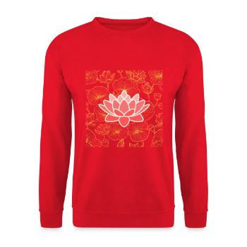 Lotus in Leichtigkeit - stille Kraft sichtbar - Unisex Pullover - Rot - Vorne - Alina (178cm) & Michal (187cm)