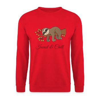 INVEST AND CHILL SLOTH - Unisex Sweatshirt - red - Front - Alina (178cm) & Michal (187cm)