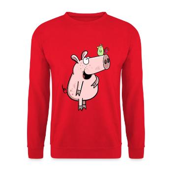Pig With Rooster I Comic Children Farm Wutz Fun - Unisex Sweatshirt - red - Front - Alina (178cm) & Michal (187cm)