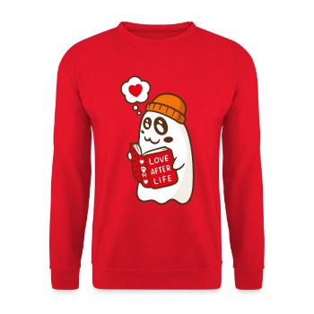 Spooky Cute Ghost Reading Love Book - Unisex Sweatshirt - red - Front - Alina (178cm) & Michal (187cm)
