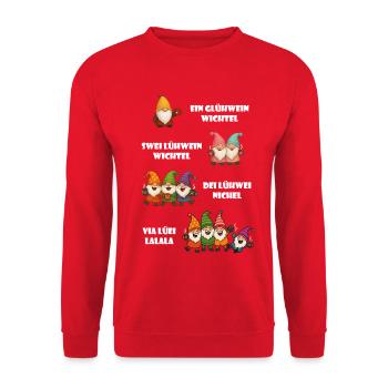 Lustiges Wichtel Glühwein Weihnachtsgeschenk - Unisex Pullover - Rot - Vorne - Alina (178cm) & Michal (187cm)