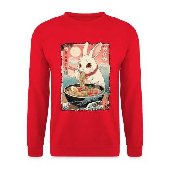 Kawaii Rabbit Ramen Noodles - Unisex Sweatshirt - red - Front - Alina (178cm) & Michal (187cm)