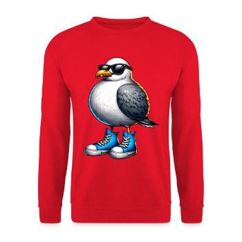 Coole Möwe mit Sneakers - Unisex Pullover - Rot - Vorne - Alina (178cm) & Michal (187cm)