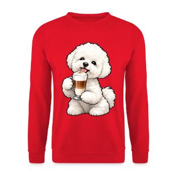 Bichon Frisé mit Latte Macchiato - Unisex Pullover - Rot - Vorne - Alina (178cm) & Michal (187cm)
