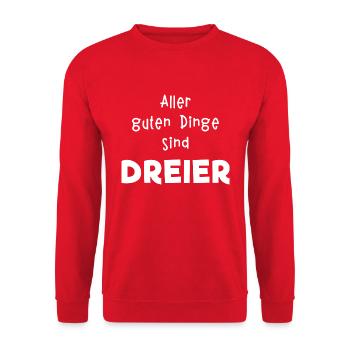 Threesome Dreier Throuple Sex Spruch 3er lustig - Unisex Pullover - Rot - Vorne - Alina (178cm) & Michal (187cm)