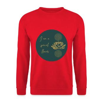 Lotus Blüte und Blume des Lebens mit Spruch - Unisex Pullover - Rot - Vorne - Alina (178cm) & Michal (187cm)