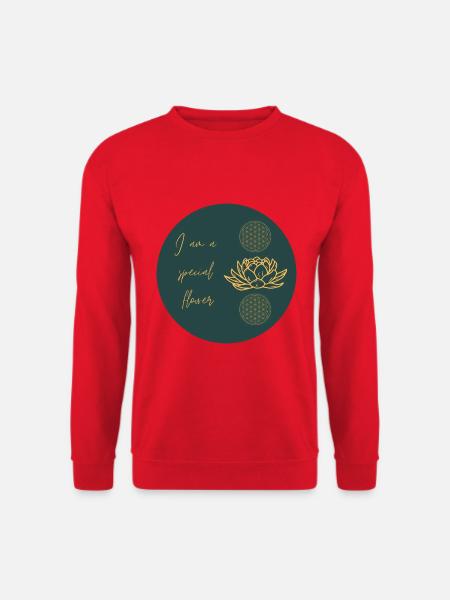 Lotus Blüte und Blume des Lebens mit Spruch - Unisex Pullover - Rot