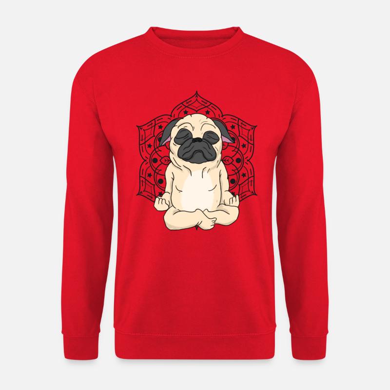 Yoga Pug, Mops, Chillen,Sonne, Erholung, Meditatio - Unisex Pullover - Rot