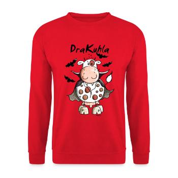 DraKuhla - Kuh - Unisex Pullover - Rot - Vorne - Alina (178cm) & Michal (187cm)