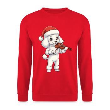 Christmas Poodle Dog Playing Violin Art - Unisex Sweatshirt - red - Front - Alina (178cm) & Michal (187cm)