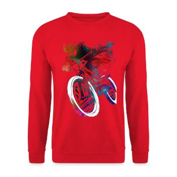 Ein farbenfrohes Fahrrad in Abstraktion - Unisex Pullover - Rot - Vorne - Alina (178cm) & Michal (187cm)