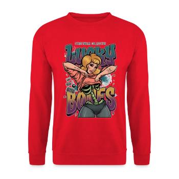 Lucky Bones Retro Skeleton Pin Up Streetwear - Unisex Sweatshirt - red - Front - Alina (178cm) & Michal (187cm)