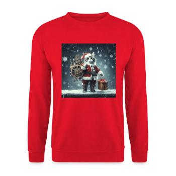Katzen Steampunk Weihnachtsmann Nikolaus - Unisex Pullover - Rot - Vorne - Alina (178cm) & Michal (187cm)