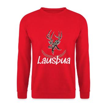 Lausbua Hirsch Lederhosen - Unisex Pullover - Rot - Vorne - Alina (178cm) & Michal (187cm)