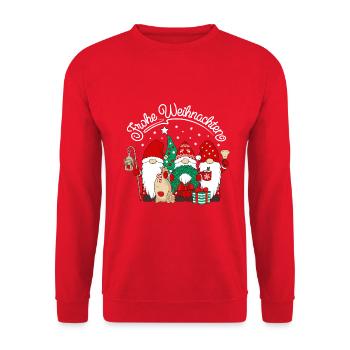 Wichtel Frohe Weihnachten Gnomies - Unisex Pullover - Rot - Vorne - Alina (178cm) & Michal (187cm)