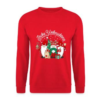 Wichtel Frohe Weihnachten Gnomies - Unisex Pullover - Rot - Vorne - Alina (178cm) & Michal (187cm)