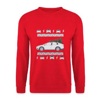 Pull de Noël modèle X - Sweat-shirt Unisexe - rouge - Devant - Alina (178cm) & Michal (187cm)