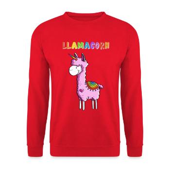 Llamacorn - Lama Unicorn - Bande dessinée - Cadeau Fun - Sweat-shirt Unisexe - rouge - Devant - Alina (178cm) & Michal (187cm)