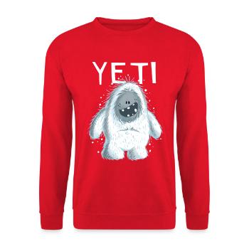 Lustiger Yeti - Yetis - Monster - Schnee - Winter - Unisex Pullover - Rot - Vorne - Alina (178cm) & Michal (187cm)