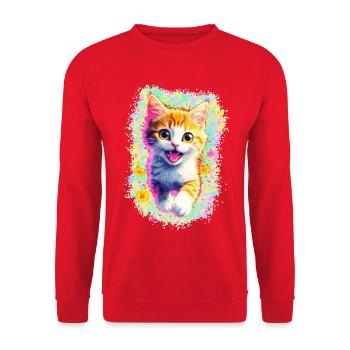 Chaton heureux 🌼🌸 - Sweat-shirt Unisexe - rouge - Devant - Alina (178cm) & Michal (187cm)