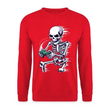 Halloween Skeleton Gamer Playing Video Games - Unisex Sweatshirt - red - Front - Alina (178cm) & Michal (187cm)
