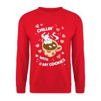 Chillin'with my Cookies - Christmas with family - Unisex Sweatshirt - red - Front - Alina (178cm) & Michal (187cm)