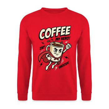 Kaffee-Superheld – Coffee My Hero - Unisex Pullover - Rot - Vorne - Alina (178cm) & Michal (187cm)