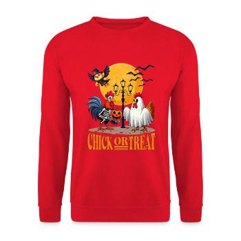 Hühnchen Halloween Süßes oder Saures Hühnerbauer - Unisex Pullover - Rot - Vorne - Alina (178cm) & Michal (187cm)