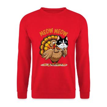 Thanksgiving-Truthahn Meow Katze - Unisex Pullover - Rot - Vorne - Alina (178cm) & Michal (187cm)