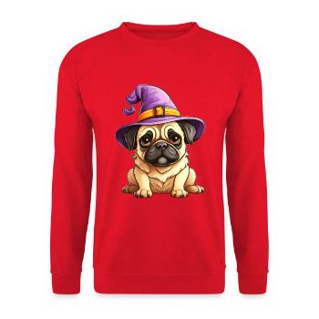 Witch Hat Halloween Pug - Unisex Sweatshirt - red - Front - Alina (178cm) & Michal (187cm)