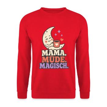 Mama. Müde. Magisch. – Lustiger Mama Spruch - Unisex Pullover - Rot - Vorne - Alina (178cm) & Michal (187cm)