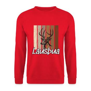 Lausbua Hirsch Lederhosen - Unisex Pullover - Rot - Vorne - Alina (178cm) & Michal (187cm)