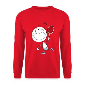 Lustiges Badminton Spieler Strichmännchen - Unisex Pullover - Rot - Vorne - Alina (178cm) & Michal (187cm)