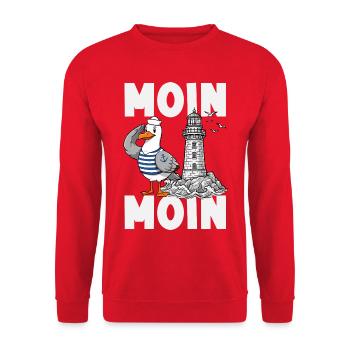 Moin Moin Norden - Maritimes Norddeutsch Design - Unisex Pullover - Rot - Vorne - Alina (178cm) & Michal (187cm)