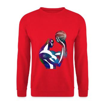 Basketball player in Colorful Abstraction - Unisex Sweatshirt - red - Front - Alina (178cm) & Michal (187cm)