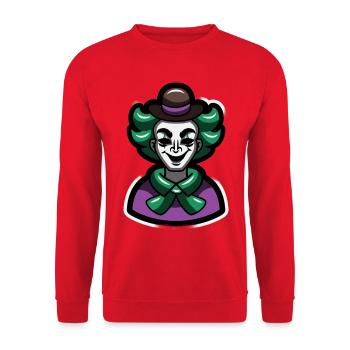 Grüner Clown-Pantomimen-Cartoon-Porträt - Unisex Pullover - Rot - Vorne - Alina (178cm) & Michal (187cm)