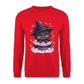 Hexen – Kawaii Hexenkatze - Unisex Pullover - Rot - Vorne - Alina (178cm) & Michal (187cm)