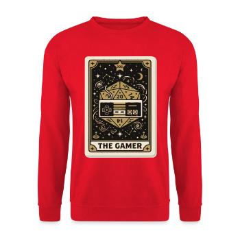 Gamer Tarot – Retro Controller & D20 - Unisex Pullover - Rot - Vorne - Alina (178cm) & Michal (187cm)