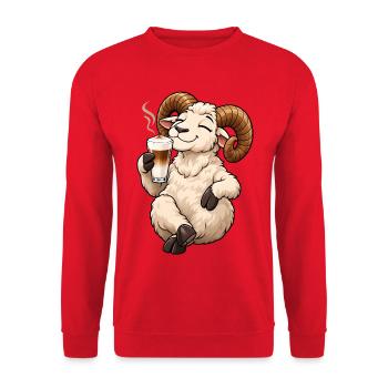 Widder Sternzeichen mit Latte Macchiato - Unisex Pullover - Rot - Vorne - Alina (178cm) & Michal (187cm)