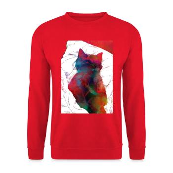 Schlafende Katze - Unisex Pullover - Rot - Vorne - Alina (178cm) & Michal (187cm)