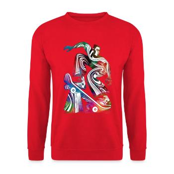 Bunte Skater-Abstraktion - Unisex Pullover - Rot - Vorne - Alina (178cm) & Michal (187cm)