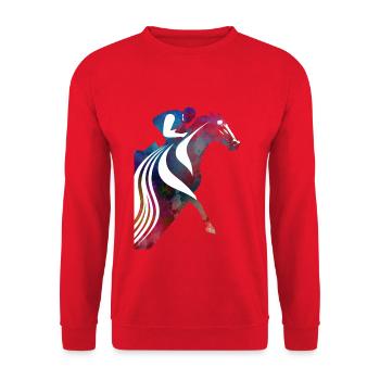 Buntes Pferd mit Reiter - Unisex Pullover - Rot - Vorne - Alina (178cm) & Michal (187cm)